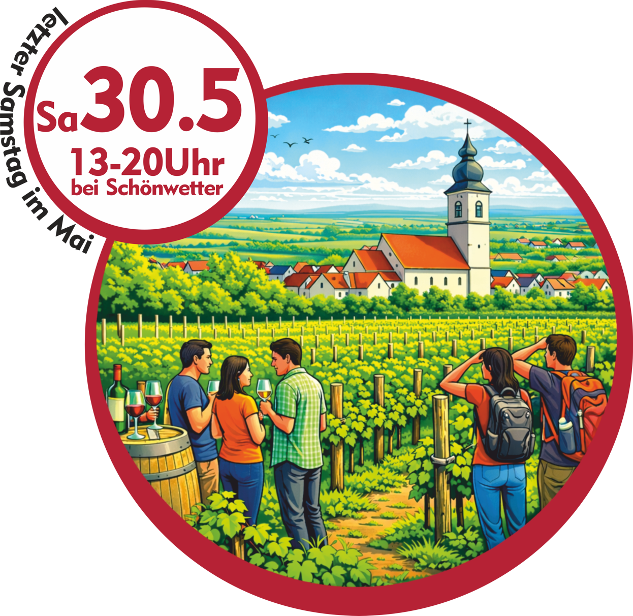 Illustration der Weinlandschaft mit Datums-Kreis zur RiedenRoas in St. Georgen